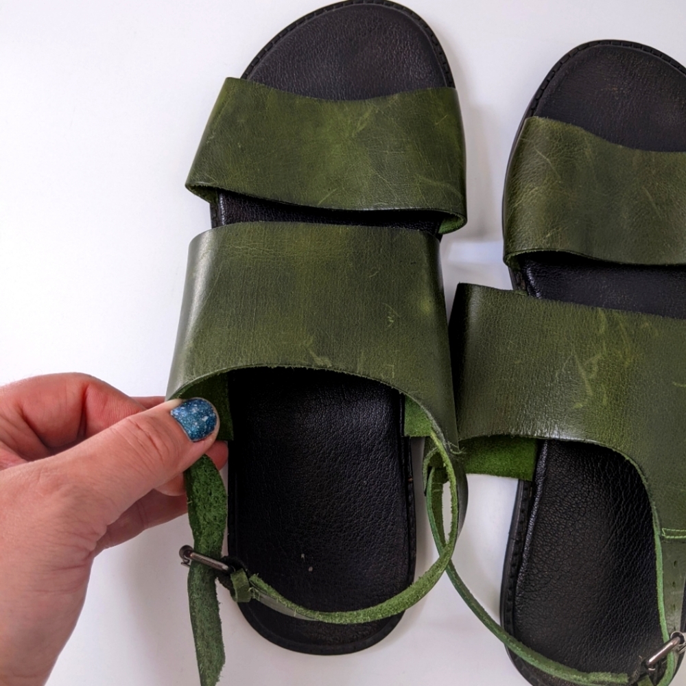 Forest green leather sandals